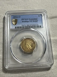 1854-O $3 Gold Princess PCGS Graded VF Details -Damage 24k Mintage B309 - Picture 1 of 8