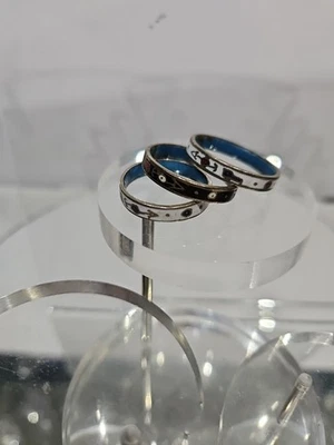 (3) Anillos Talla 7 y 9 Cloisonne Esmalte Asiático De Colección Bandas Blanco y Negro Foto 1 de 4