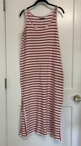 Petit Bateau Women’s Cotton Red Stripe Midi Tank Dress Raw Hem Size Small - Picture 1 of 8