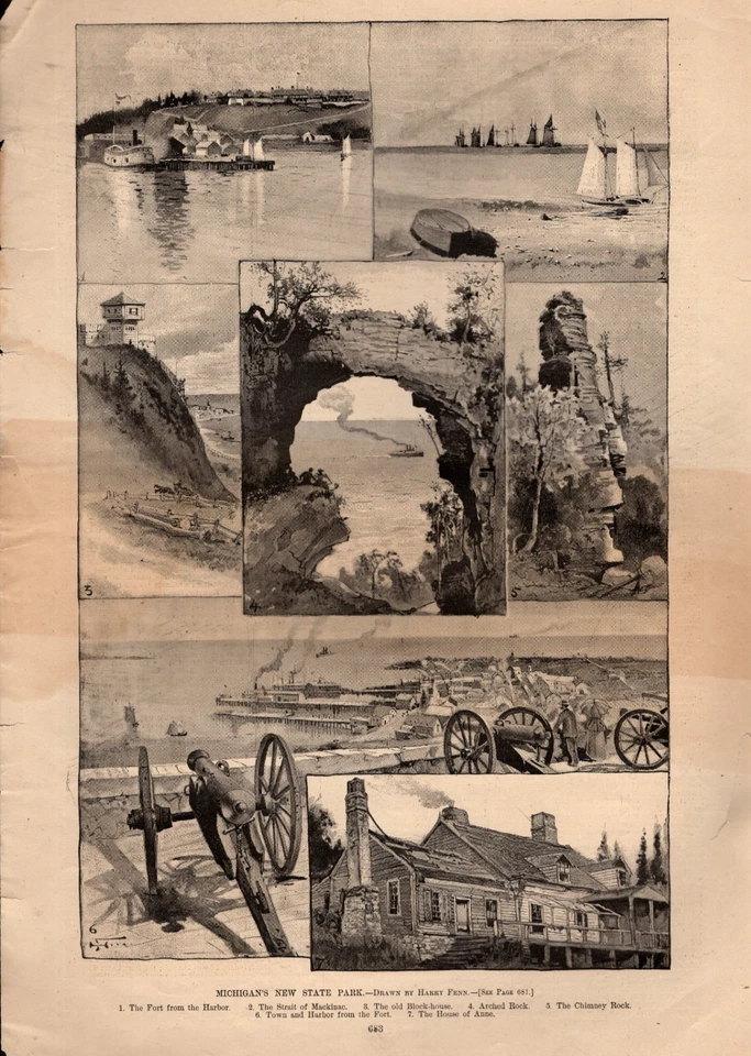 1876 Harpers Weekly  -  New Mackinac State Park in Michigan - Image 1 of 1