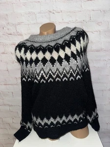C&A Strickpullover grau schwarz weiss silber zickzack Muster Grösse XS - Bild 1 von 7