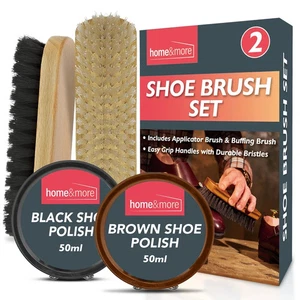 2 Shoe Brush Set Cleaning Kit Black Brown Polish Leather Boot Shine Brushes Care - Picture 1 of 3
