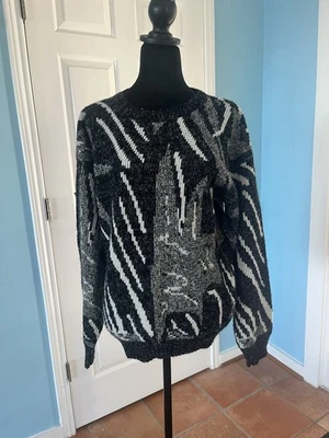 Suéter abstracto monocromo vintage New Era para hombre talla M Foto 1 de 4