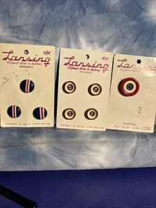 Three Cards Of Red White Blue Vintage Buttons - Picture 1 of 1