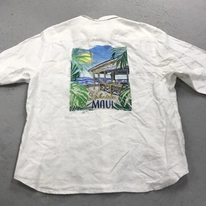 Tommy Bahama Shirt Mens XL White Lahaina Maui Hawaii 100% Linen Embroidered - Picture 1 of 10