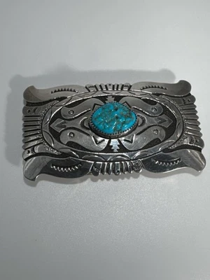 Hebilla de cinturón vintage plateada "Richard Singer" con turquesa 55,1 G CJL (CJL061445) Foto 1 de 3