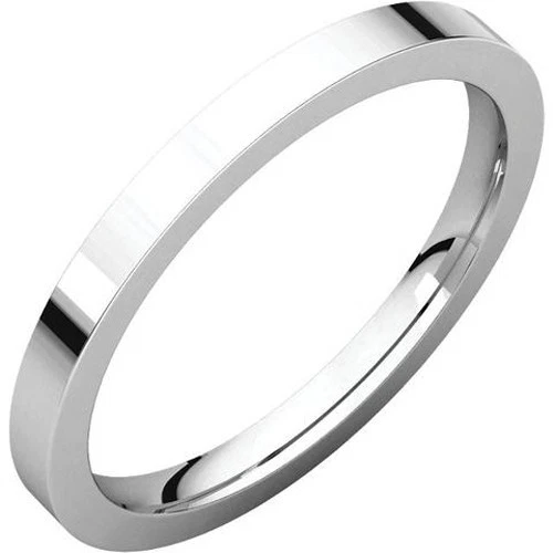 2mm 18K Solid White Gold Plain Flat Comfort Fit Wedding Band Ring New All Sizes - Image 1 of 1