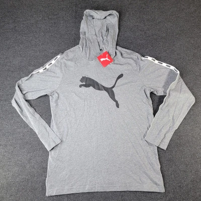 Camiseta con Capucha Puma Para Hombre Manga Larga Micro Cinta Talla Mediana Gris Blanco Algodón Foto 1 de 4