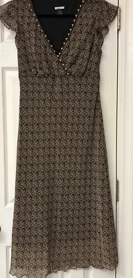 Brown Paisley Dress By Believe. Size 10. 90’s Y2K Beaded. Lined Chiffon. Flutter - Image 1 of 4