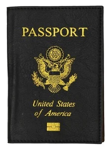 New Black  USA Passport Cover Holder Wallet Travel Case - Picture 1 of 4