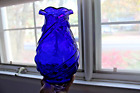 Cobalt Blue Bulbous Vase Art Deco Style Raised Design