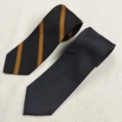 Lot Of 2 Black Formal Neckties Croft&Barrow Wembley Blue Dotted & Brown Striped - Image 1 of 4