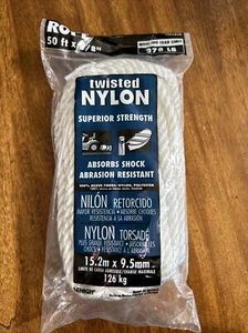 3/8inx50ft Twisted Nylon Rope White NPP850 278lb Working Load Limit - Picture 1 of 4