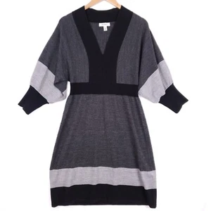 Dressbarn Colorblock Sweater Dress Women's M Gray Black V-Neck Pullover Artcore - Picture 1 of 8