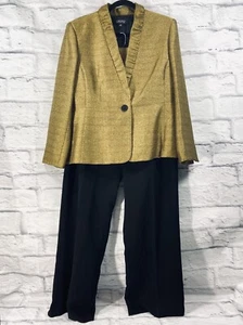 Kasper 3PC Pantalón Traje Mujer’s 18 Dorado Negro Blazer Botón Manga Larga Nuevo - Imagen 1 de 16