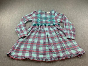 Peek Girls 100% Cotton Plaid Embroidered Dress Girls Size 12 Pink Teal Tassels - Picture 1 of 15