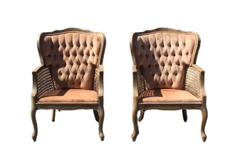 1960s Mid Century Caned Tufted Club Chairs Armchairs Heavy Wear we ship$$ Cover