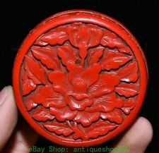 2.7'' Old Chinese Red lacquerware Wood Flower Pattern Round Box Case Sculpture