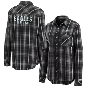 Women's Gray Philadelphia Eagles Button-Up Plaid Flannel Long Sleeve Shirt Large - Picture 1 of 1