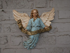 Vintage craie mur nativité ange texte latin statue figurine religieuse