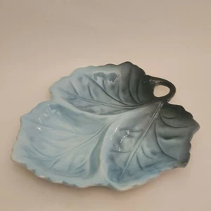 Vintage Majolica Ceramic Divided Leaf Dish Snack Bowl Tray Made in Italy Signed - Picture 1 of 10
