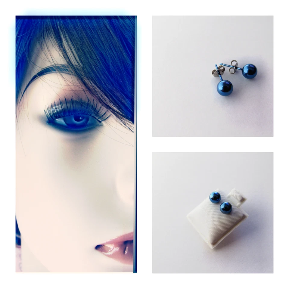 Nuevo Juego de Pendientes Bola Redonda Azul Titanio Hipoalergénico  Foto 1 de 1