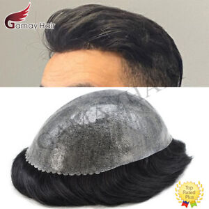Full Poly Skin Mens Toupee Injected PU Human Hair System Replacement Wig for Men