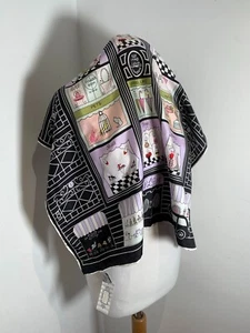 Lulu Guinness pattern print silk scarf square NEW shopping embroidered cat shoes - Picture 1 of 7