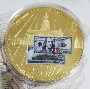 100 $ Banknote Benjamin Franklin Eagle 24K Gold Layered Proof Coin - Bild 1 von 6