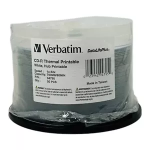 50 Discs Verbatim CD-R 700MB 52X DataLifePlus weiß Thermo/Hub bedruckbar *lesen* - Bild 1 von 8