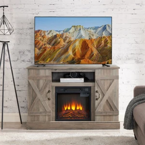 50" TV Stand Antique Entertainment Console w/18" Electric Fireplace Insert - Picture 1 of 9