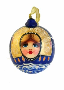 Boule de Noel en bois peint-"Gjel"- Décoration de Noël - Peinte par Zaitseva - Bild 1 von 3