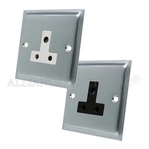 Slimline Satin Brushed Matt Chrome Pin 5A / 2A Socket Single 1 Gang Unswitched - Picture 1 of 5