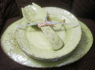 9 pc Cynthia Rowley Melamine Plates Platter Mediterranean Lime Green 11” New - Image 1 of 4
