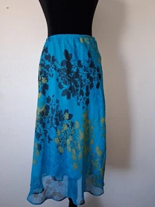 Damen Rock blau komplett gefüttert mit Blumen Boho Größe 14 W Karin Stevens  - Bild 1 von 2