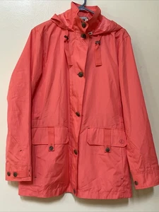 Lands End Fresh Melon Hooded Raincoat Stormtaker Jacket Women’s Size L - Picture 1 of 11