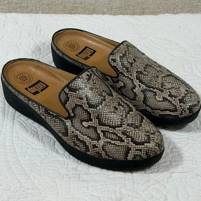 FitFlop Mujer’s 9 Gris Superskate Cuero Sin Cordones Mula Serpiente Repujado K18-585 Foto 1 de 4