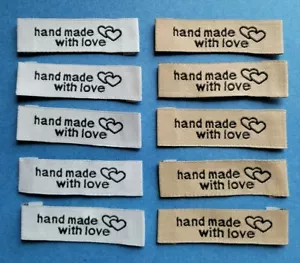 DIY Nähen * 10 Stoff Etiketten Label Handmade with love Stoffetiketten 2 Farben - Bild 1 von 2