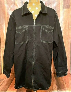 Venezia Jeans Denim Jacket Sz 18/20 Black White Stitching Zip Up vtg - Picture 1 of 6
