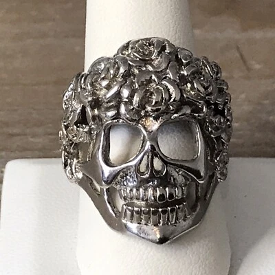 G & S Biker Ring Flower Skull Size 10 1986 - Image 1 of 4
