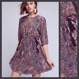 NEW Anthropologie Floreat Zahara Peasant Dress Small Boho Chic Flowy Snake Print - Picture 1 of 10