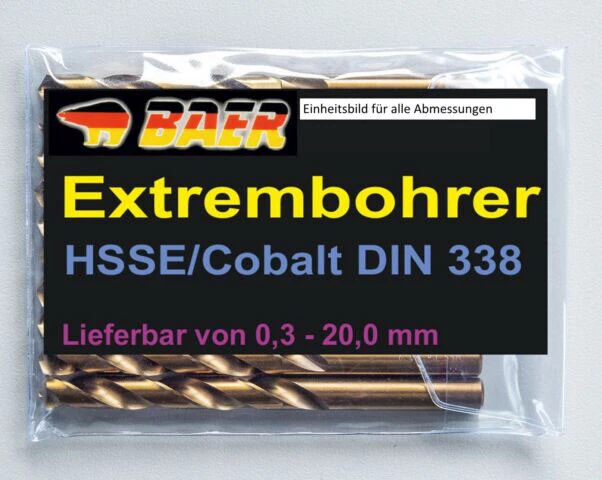 Spiralbohrer Baer Metallbohrer HSSE Bohrer DIN 338 Stahlbohrer Cobalt Stahl Wahl - Bild 1 von 1