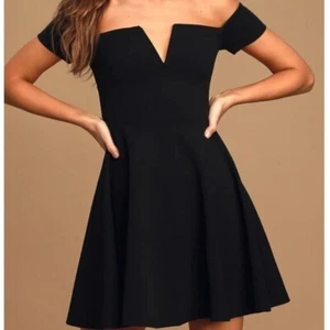 Lulus Off the Shoulder Little Black Dress Wedding Guest Prom Cocktail NWT Medium - Picture 1 of 9