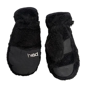 Head Faux Fur Winter Mittens Kids Sz Small 4-6 Black Snap Link EUC - Picture 1 of 13