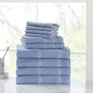 10 Piece Bath Towel Set with Upgraded Softness & Durability, Office Blue
