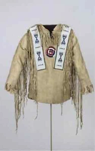 Old Style Perlen handkoloriert Buckskin Wildleder Fell Powwow Regalia Hemd NS59 - Bild 1 von 3