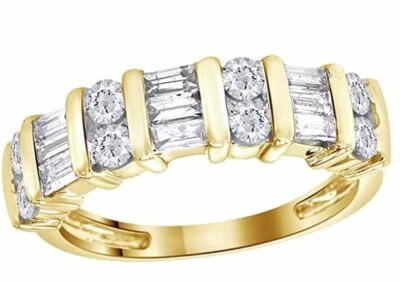 1 Ctw Round & Baguette Diamond Ladies Ring Band in 14k Yellow Gold - Image 1 of 3
