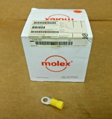 CAJA DE 100 NUEVOS MOLEX 0190710240 4 AWG 3/8" ANILLO PERNO TERMINAL LENGÜETA (6 DISPONIBLES) Foto 1 de 3