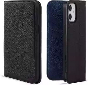 VISOUL Blue iPhone 12 mini Genuine Leather Magnetic Closure Book Stand Case - Picture 1 of 6