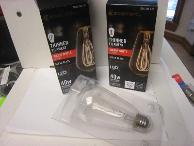 2 EcoSmart 40W S19 Antique Clear  Dimmable 300 Lumens uses 4.6 W  LED WARM WHITE - Image 1 of 4